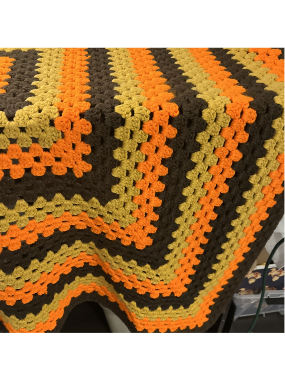 VTG 70s Crochet Afghan Blanket Throw Orange Brown Yellow Retro Handmade 55x55 - Picture 5 of 6